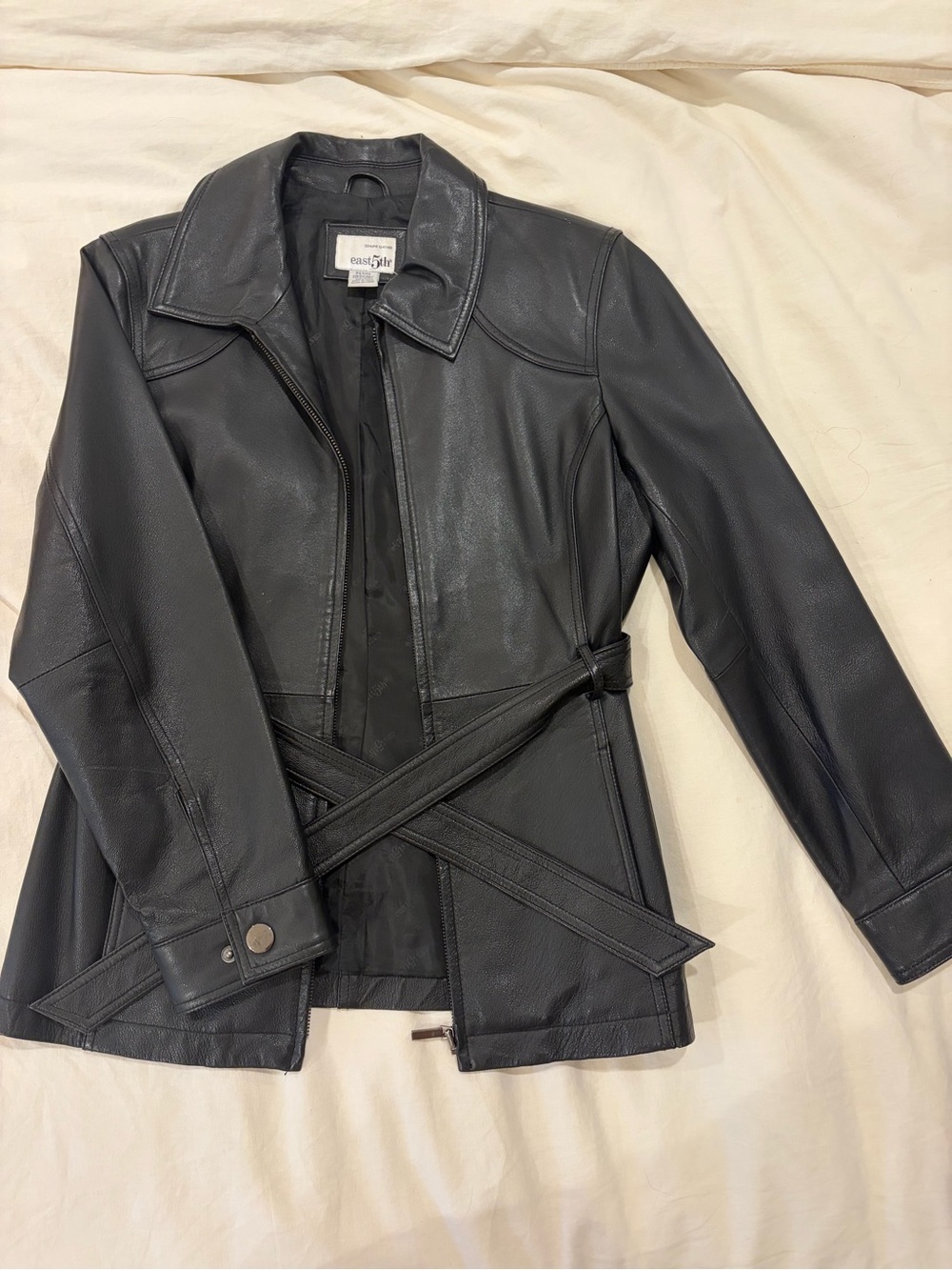 East 5th Black Leather Belted Jacket